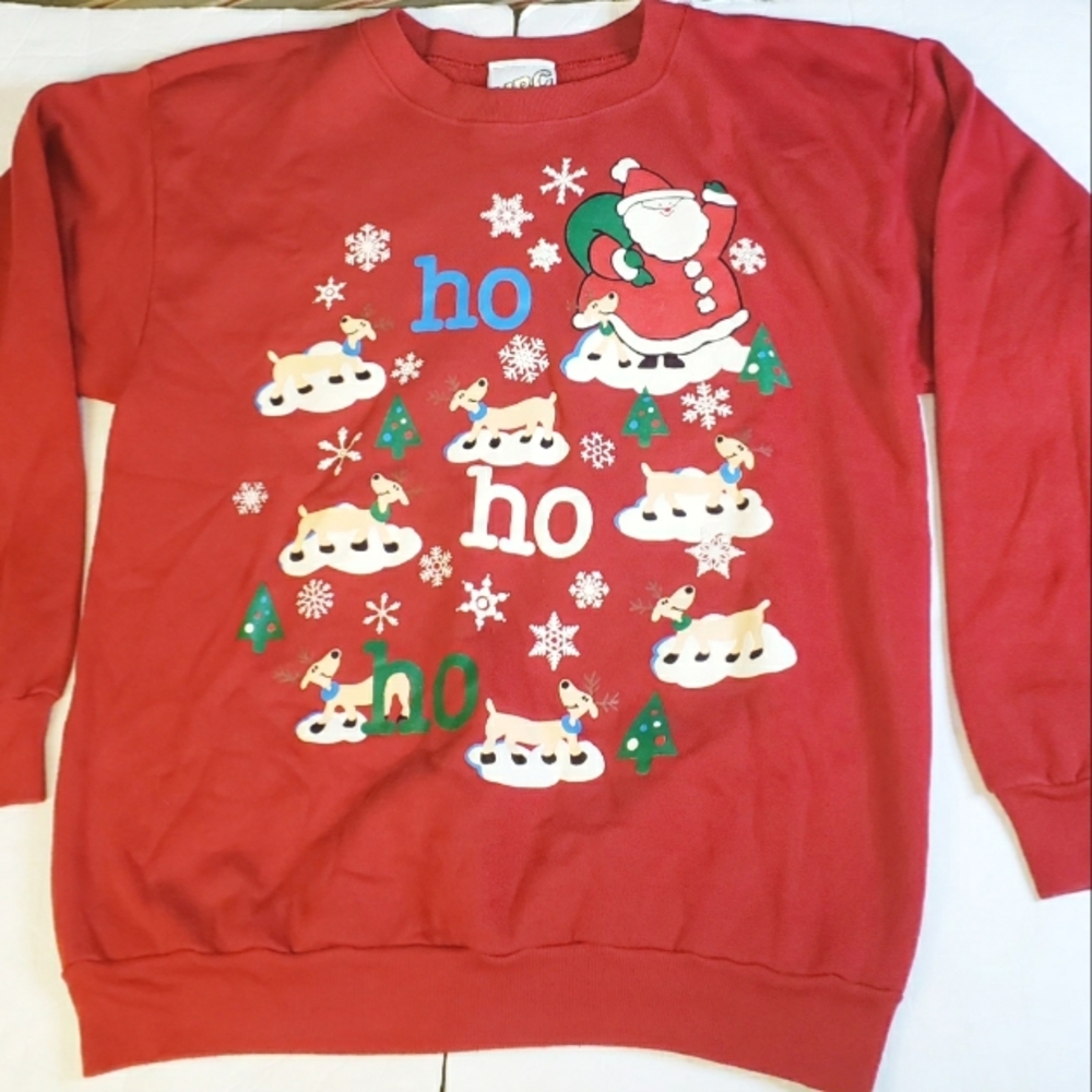 Vintage Tultex Red Ho Ho Ho Christmas Sweater made in usa Extra Large XL